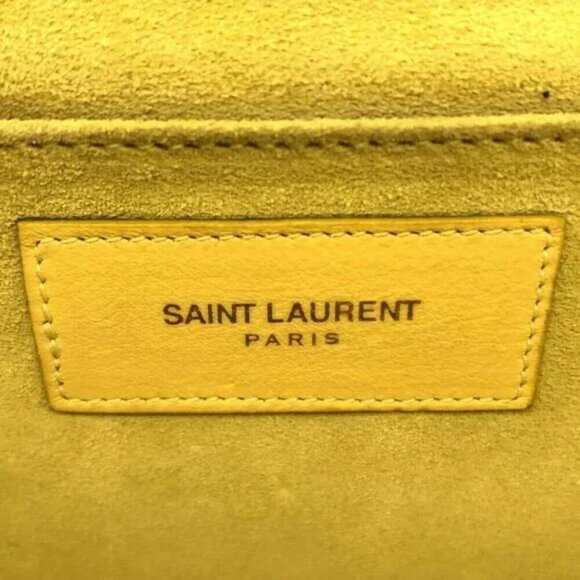 100% Authentic SAINT LAURENT PARIS Yellow Gold Leather Clutch Bag 500-11524 - Picture 11 of 12